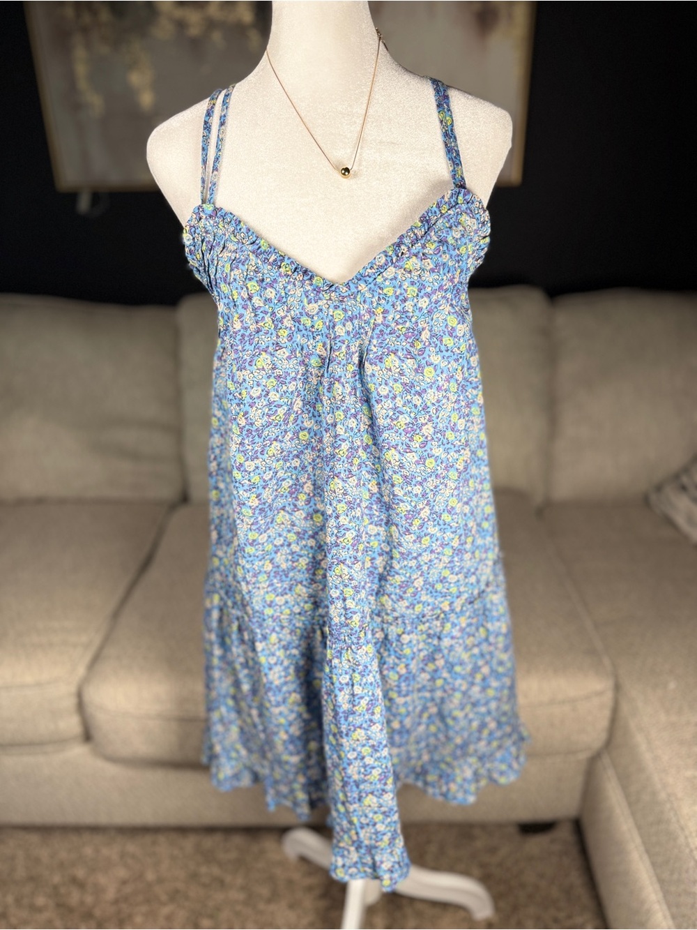 Universal Thread Blue Floral Smocked Mini Dress